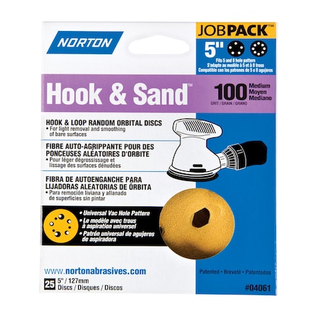 Norton Abrasives Norton Hook & Sand 5 in. Aluminum Oxide Hook and Loop A290 Sanding Disc 100 Grit Medium 25 pk 7660704061